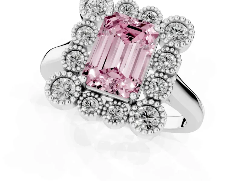 Emerald Cut Halo Engagement Ring Setting for a Fancy Pink Lab-Grown Diamond | Sterling Silver - Design NV-24775