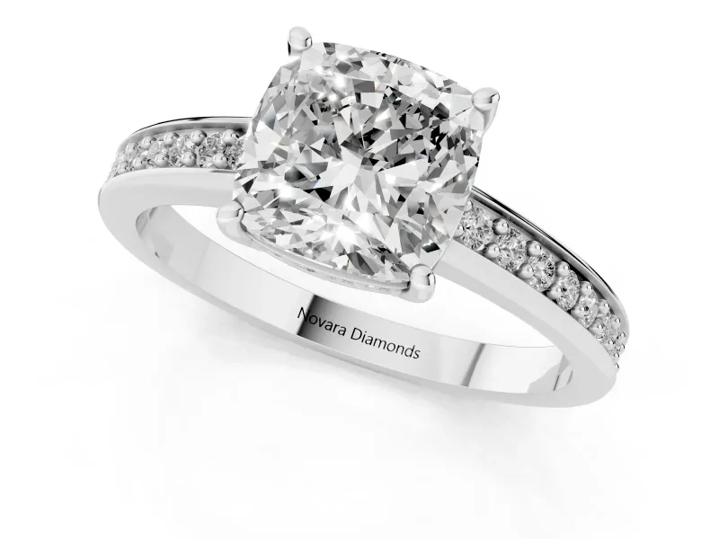Cushion Cut Pave Solitaire Engagement Ring Setting | Accented Basket | Platinum