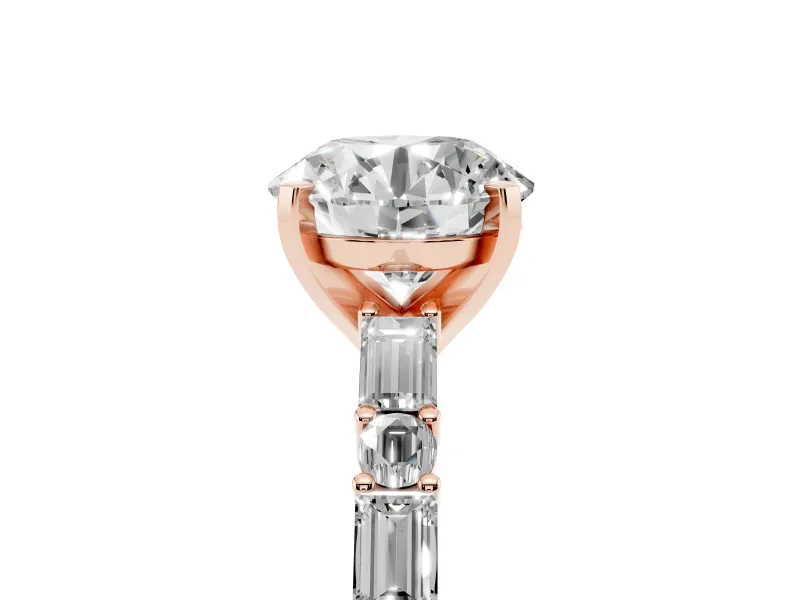 Round Baguette Side Stone Engagement Ring Setting | Alternating Accents | Rose Gold