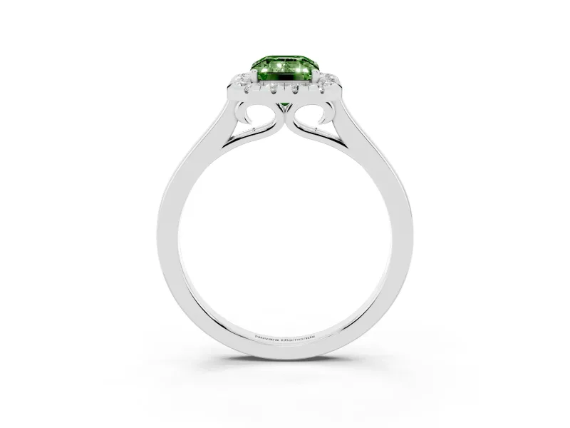 Emerald Cut Halo Engagement Ring Setting for a Fancy Green Lab-Grown Diamond | Flat Tapered Band | Sterling Silver