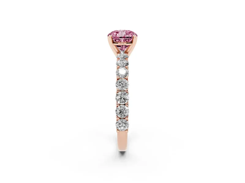 Cushion Cut Shared Prong Engagement Ring Setting for a Fancy Pink Lab-Grown Diamond | Rose Gold