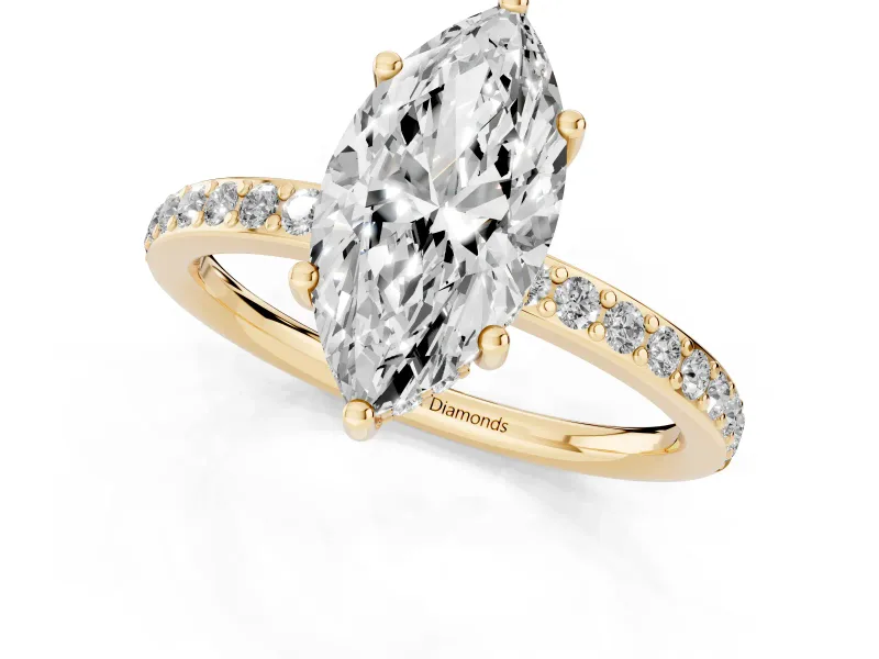 Marquise Hidden Halo Pavé Engagement Ring Setting | Micro Pavé Band | Yellow Gold