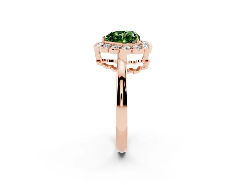 Heart-Shaped Scalloped Cluster Halo Engagement Ring Setting for a Fancy Green Lab-Grown Diamond | Plain Band | Rose Gold