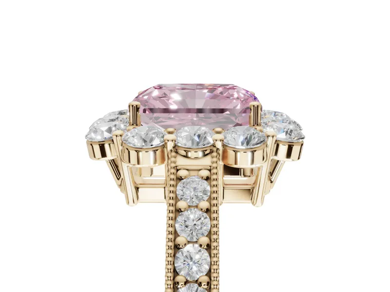 Radiant Cut Halo Engagement Ring Setting for a Fancy Pink Lab-Grown Diamond | Yellow Gold - Design NV-24711