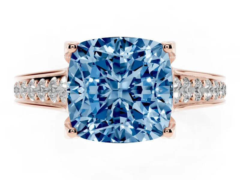 Cushion Cut Graduated Pavé Engagement Ring Setting for a Fancy Blue Lab-Grown Diamond | Rose Gold