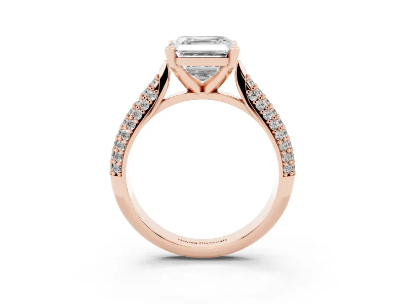 Asscher Cut Pavé Solitaire Engagement Ring Setting | Multi-Row Shoulders | Rose Gold