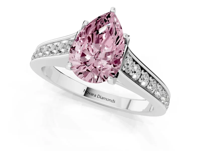 Pear-Shaped Graduated Pavé Engagement Ring Setting for a Fancy Pink Lab-Grown Diamond | White Gold