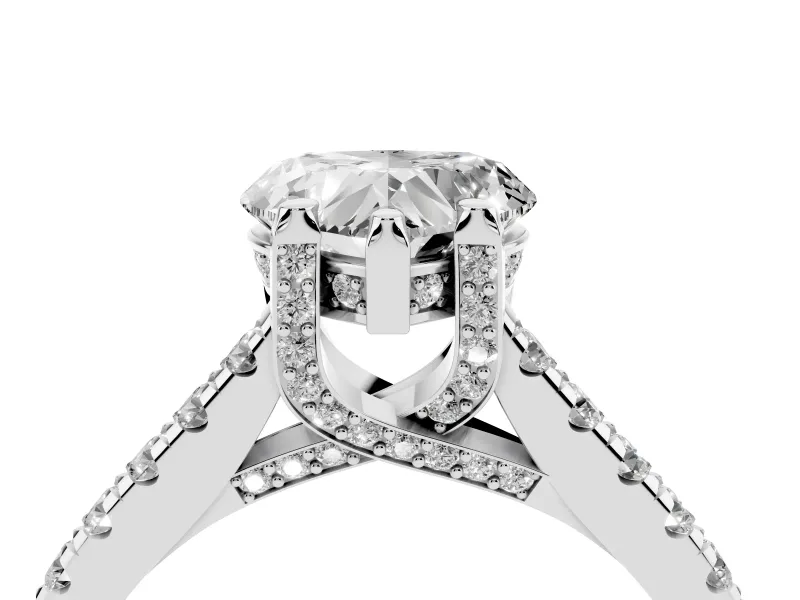 Heart-Shaped Hidden Halo Pave Engagement Ring Setting | Claw Prongs | White Gold