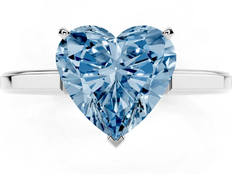 Fancy Blue Heart Cut Diamond Solitaire Ring Set in White gold with Prong Setting and Classic Band