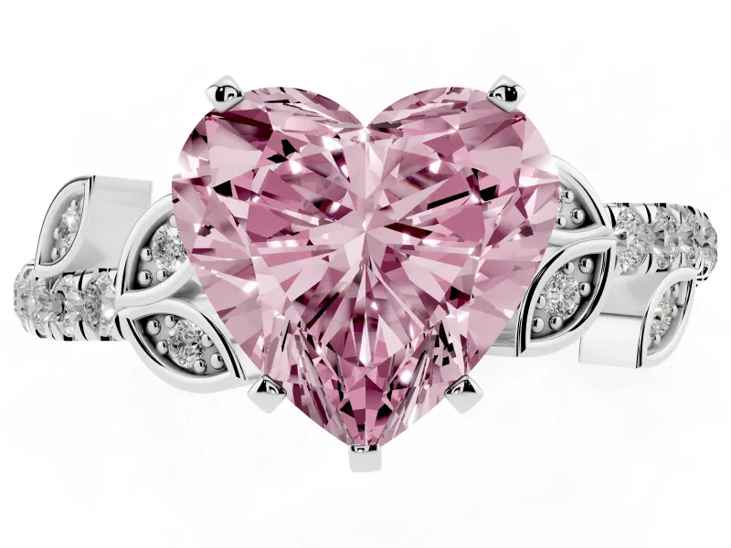 Heart-Shaped Leaf Pavé Engagement Ring Setting for a Fancy Pink Lab-Grown Diamond | Sterling Silver