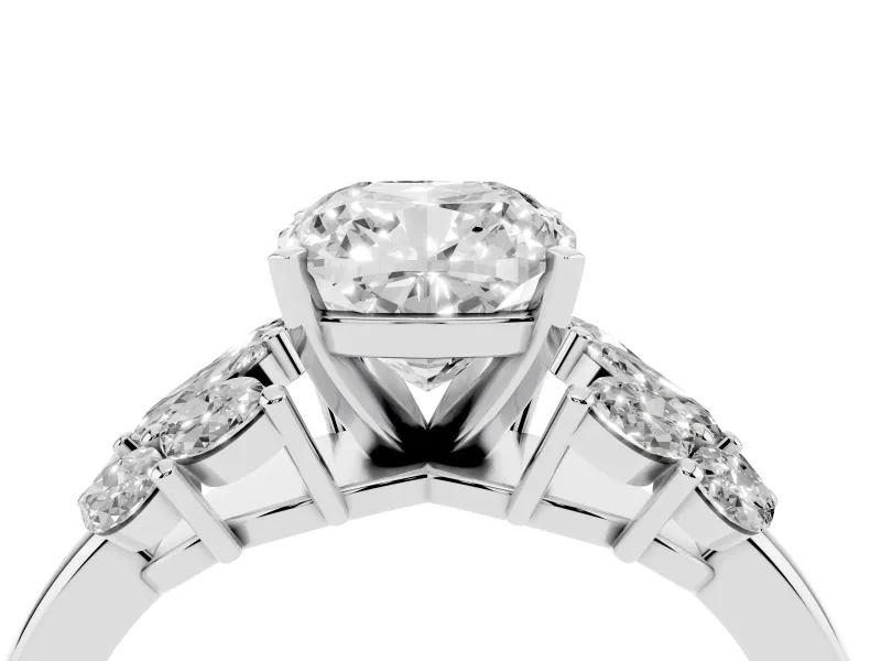 Cushion Cut Leaf Cluster Engagement Ring Setting | Platinum