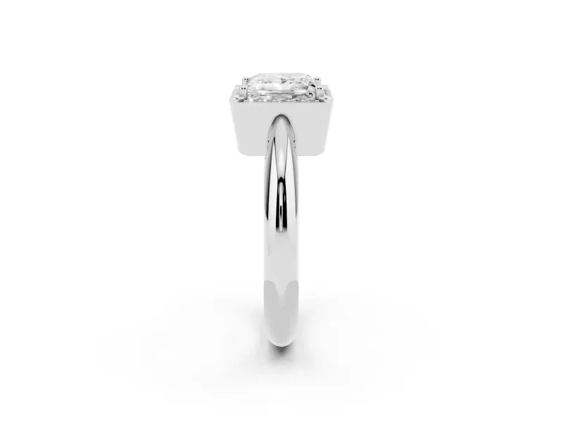 Princess Cut Diamond Halo Engagement Ring Set in White gold with Plain Split Shank and Prong Setting