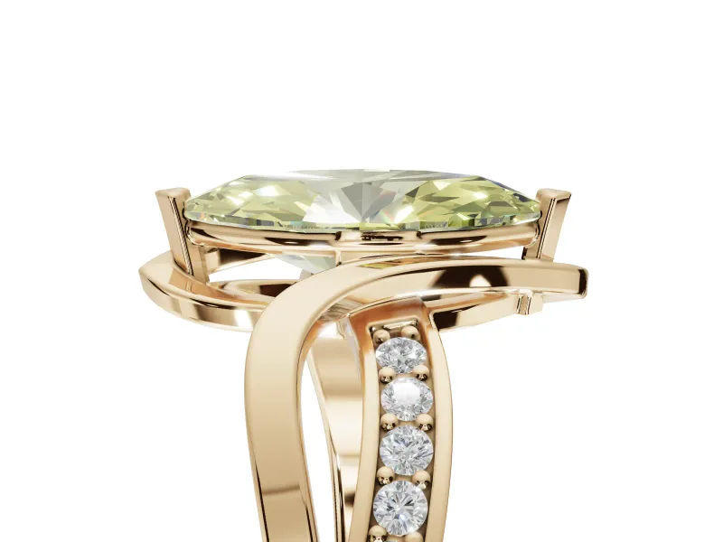 Marquise Bypass Solitaire Engagement Ring Setting for a Fancy Yellow Lab-Grown Diamond | Pavé Strands | Yellow Gold