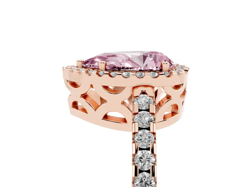 Pear-Shaped Pave Halo Engagement Ring Setting for a Fancy Pink Lab-Grown Diamond | Rose Gold