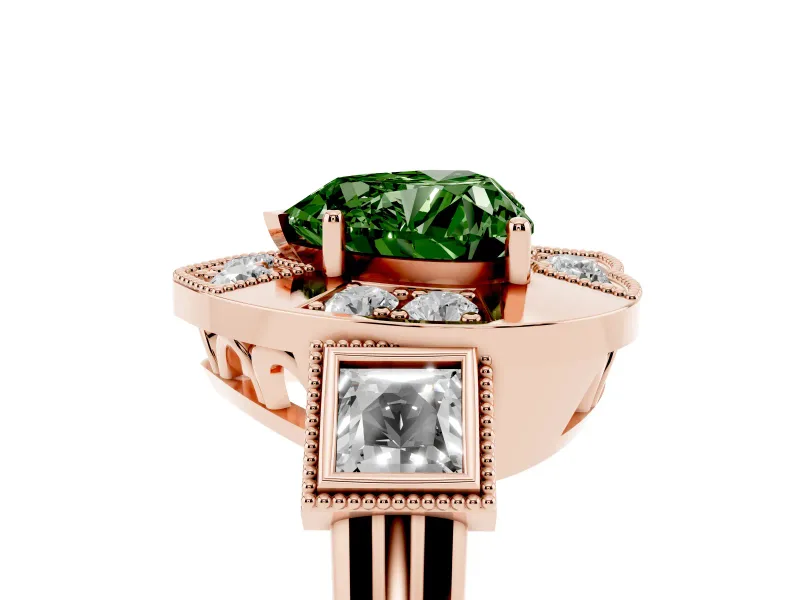 Heart-Shaped Milgrain Sectioned Halo Engagement Ring Setting for a Fancy Green Lab-Grown Diamond | Rose Gold