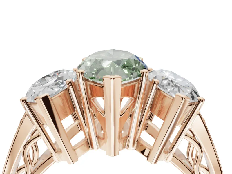 Marquise Three Stone Engagement Ring Setting for a Fancy Green Lab-Grown Diamond | Beaded Shoulders | Rose Gold