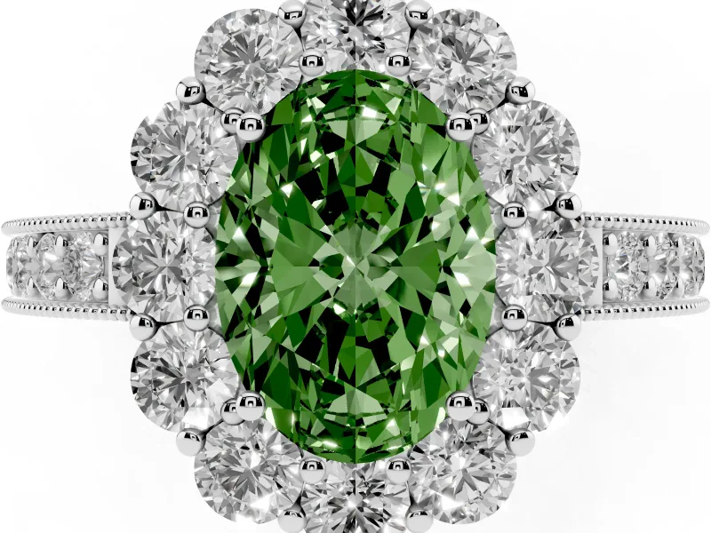 Oval Vintage Halo Engagement Ring Setting for a Fancy Green Lab-Grown Diamond | White Gold