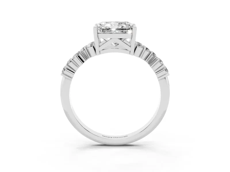 Radiant Cut Scattered Accent Engagement Ring Setting | Slim Band | Sterling Silver