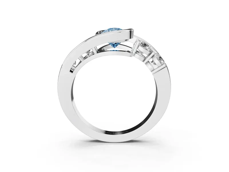 Fancy Blue Pear Cut Diamond Bezel Bypass Ring Set in Silver with Round Accents