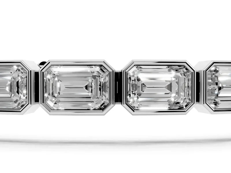 Emerald Cut Lab-Grown Diamond East-West Bezel Tennis Bracelet | Spaced Links | White Gold