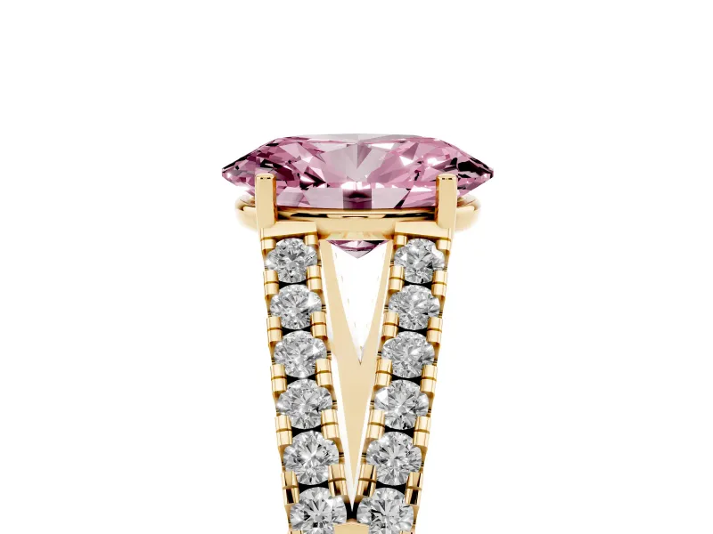 Oval Graduated Split Shank Engagement Ring Setting for a Fancy Pink Lab-Grown Diamond | Yellow Gold