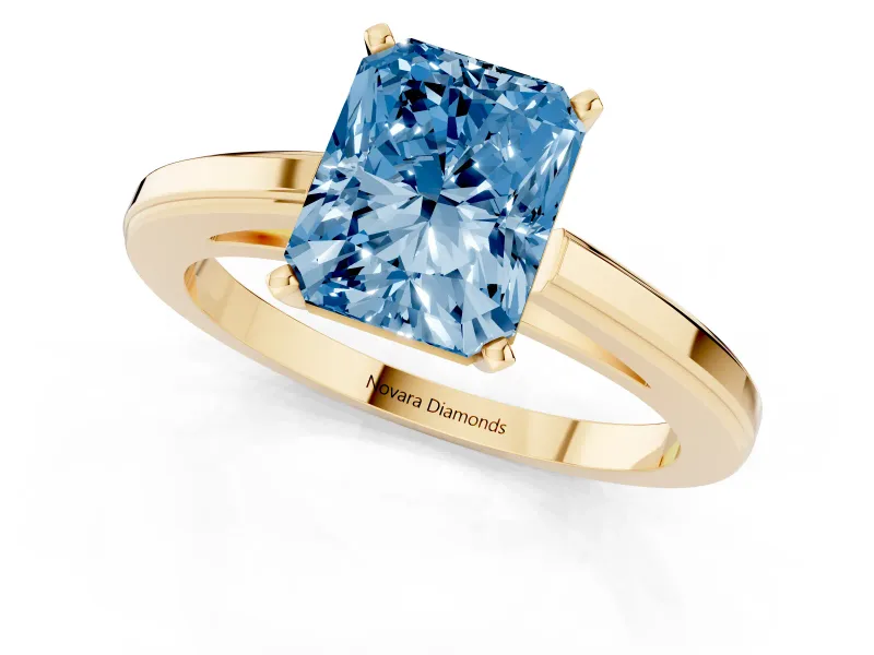 Radiant Cut Solitaire Engagement Ring Setting for a Fancy Blue Lab-Grown Diamond | Stepped Flat Band | Yellow Gold