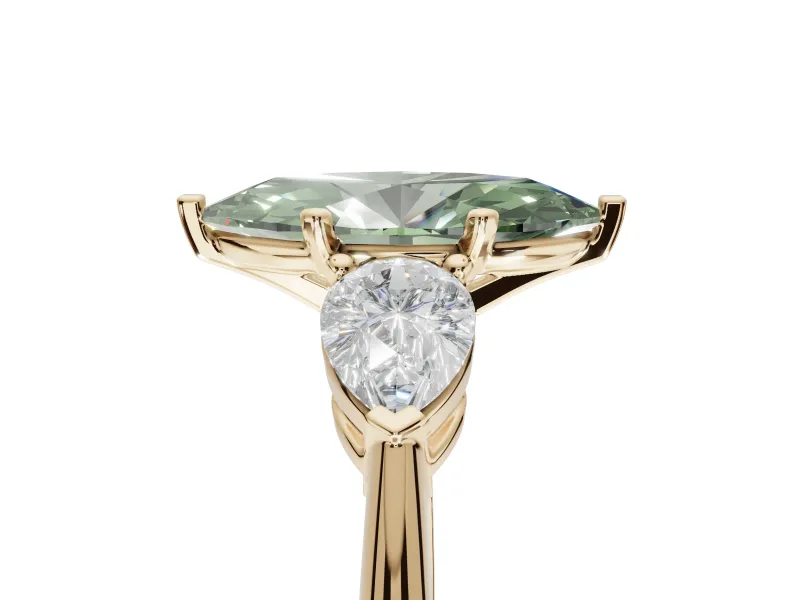 Marquise 3-Stone Engagement Ring Setting for a Fancy Green Lab-Grown Diamond | Yellow Gold