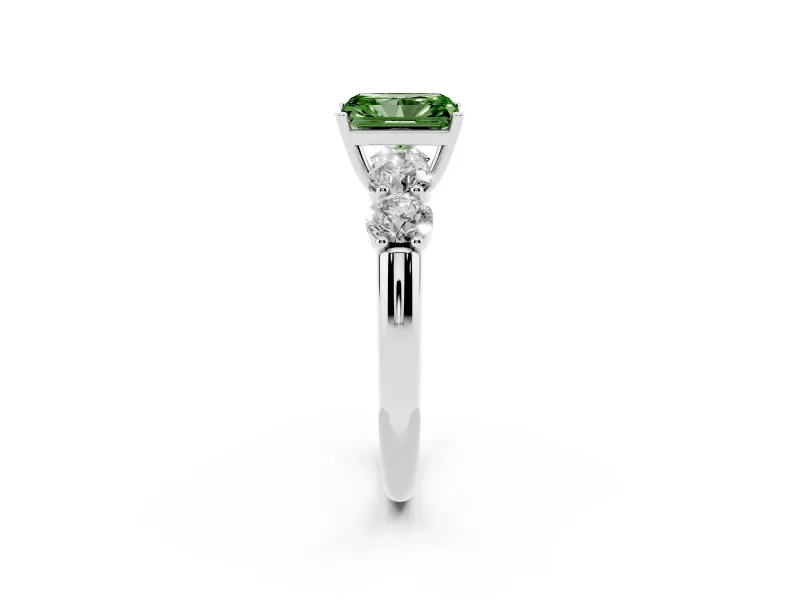 Radiant Cut Five Stone Engagement Ring Setting for a Fancy Green Lab-Grown Diamond | Prong Set Side Stones | White Gold