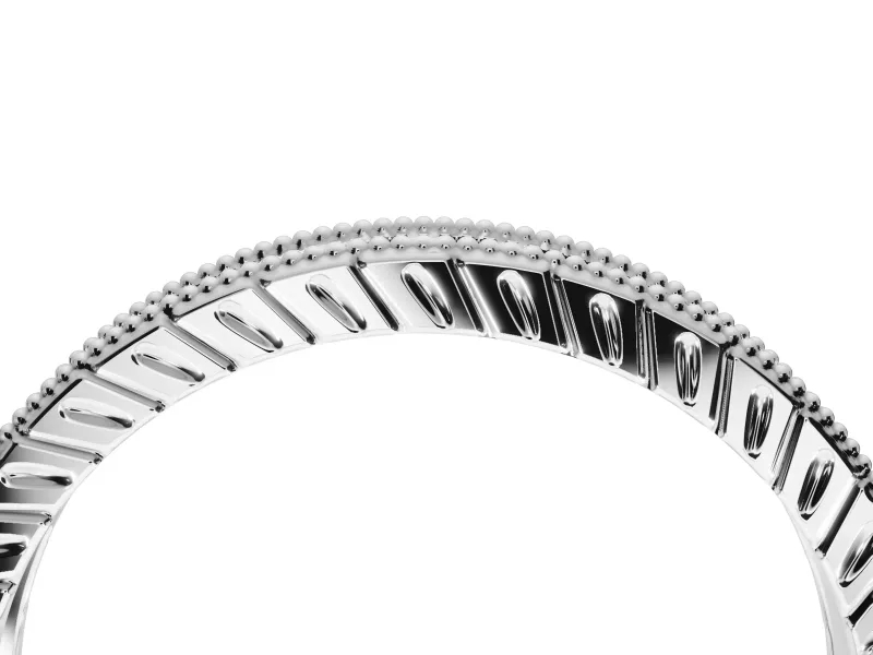 Round Lab-Grown Diamond Milgrain Pavé Eternity Band | Carved Side Walls | White Gold