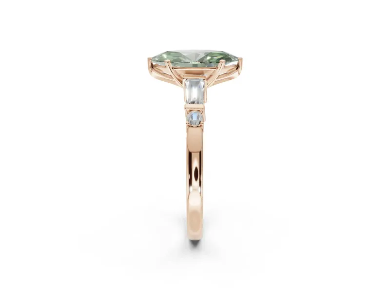Marquise Tapered Baguette Engagement Ring Setting for a Fancy Green Lab-Grown Diamond | Rose Gold