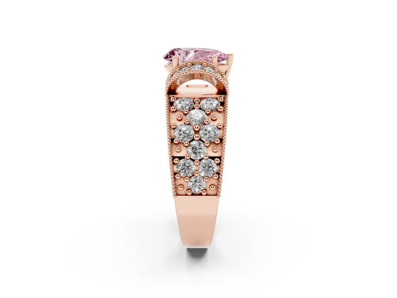 Pear-Shaped Vintage Pave Engagement Ring Setting for a Fancy Pink Lab-Grown Diamond | Milgrain Edges | Rose Gold