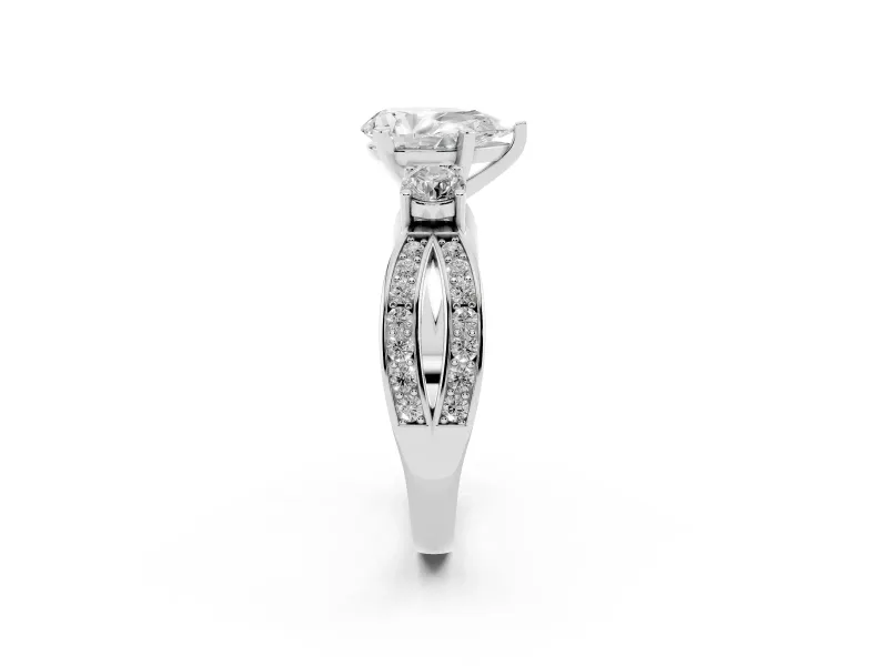 Three-Stone Pear Cut Diamond Twist Band Ring Set in Silver with Pavé Accents and Prong Setting