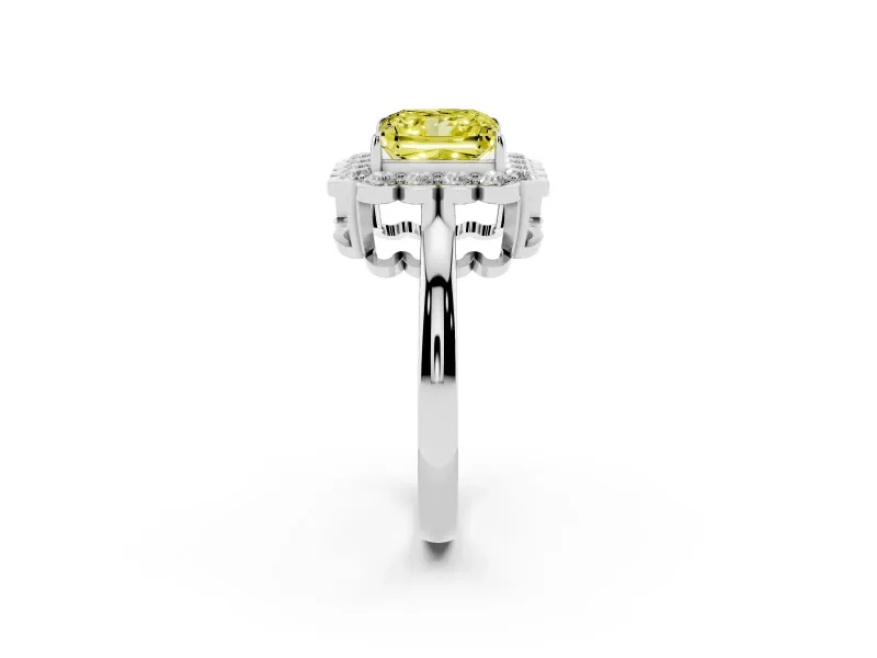 Princess Cut Scalloped Cluster Halo Engagement Ring Setting for a Fancy Yellow Lab-Grown Diamond | Plain Band | Platinum