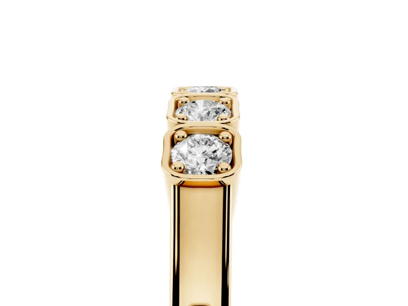 Round Lab-Grown Diamond Five-Stone Wedding Band | Cushion-Square Frames | Yellow Gold