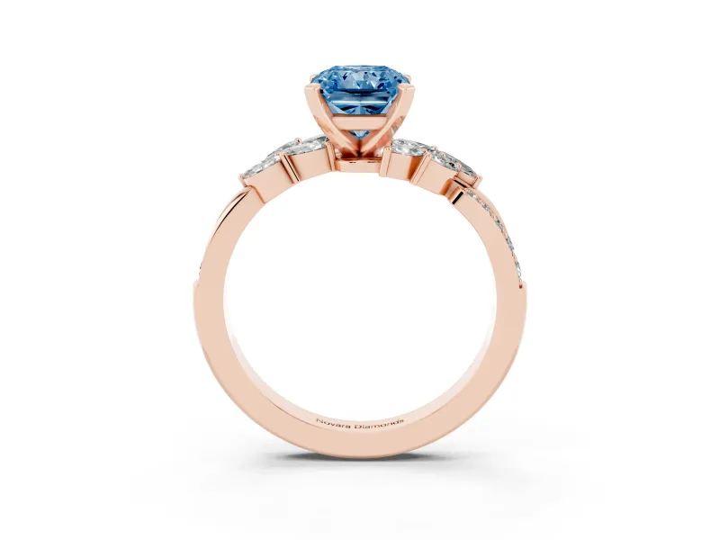Radiant Cut Floral Engagement Ring Setting for a Fancy Blue Lab-Grown Diamond | Rose Gold