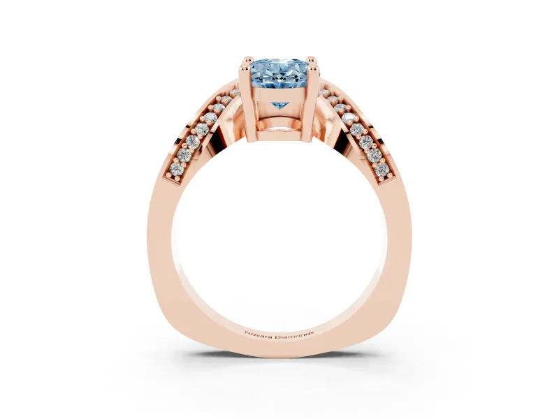 Oval Bypass Engagement Ring Setting for a Fancy Blue Lab-Grown Diamond | Pavé Ribbon | Rose Gold