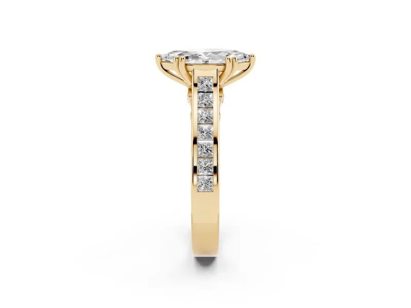 Marquise Cathedral Channel Set Engagement Ring Setting | Double Claw Prongs | Yellow Gold