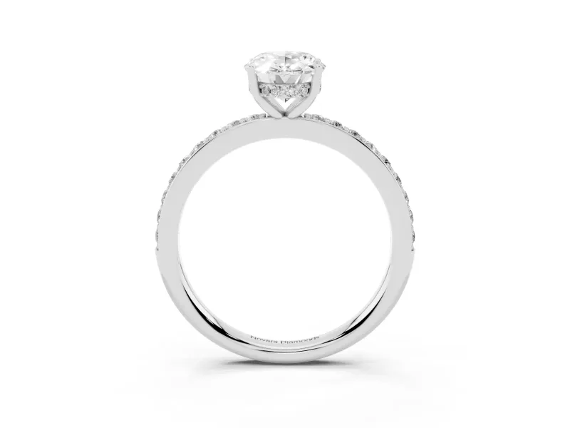 Oval Cut Diamond Pavé Band Ring Set in Platinum with Prong-Set Center Stone