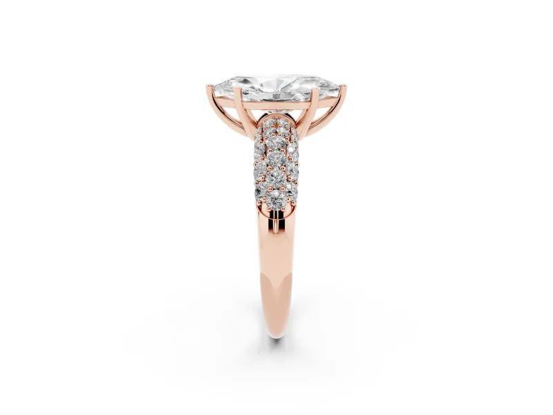 Marquise Multi Row Pave Solitaire Engagement Ring Setting | Domed Shoulders | Rose Gold
