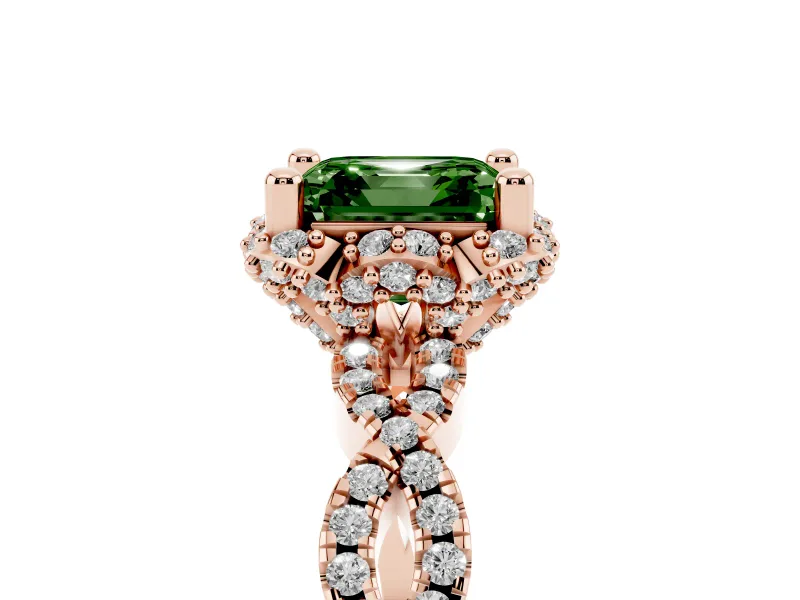 Asscher Cut Milgrain Halo Engagement Ring Setting for a Fancy Green Lab-Grown Diamond | Graduated Shoulders | Rose Gold