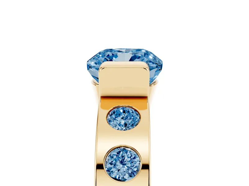 Cushion Cut Tension Style Engagement Ring Setting for a Fancy Blue Lab-Grown Diamond | Yellow Gold