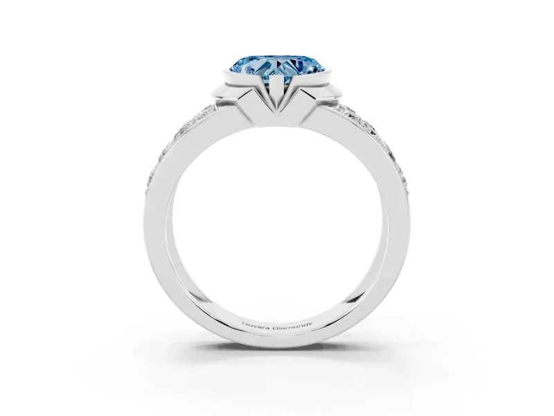 Heart-Shaped Half Bezel Engagement Ring Setting for a Fancy Blue Lab-Grown Diamond | Channel Band | White Gold