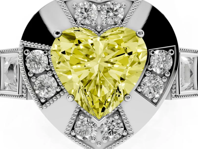 Heart-Shaped Milgrain Sectioned Halo Engagement Ring Setting for a Fancy Yellow Lab-Grown Diamond | Sterling Silver