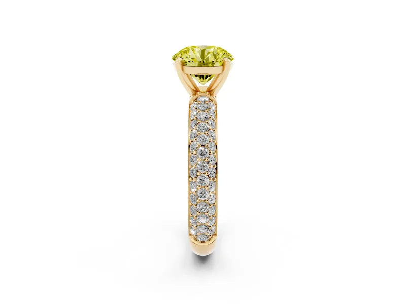 Round Domed Pavé Engagement Ring Setting for a Fancy Yellow Lab-Grown Diamond | Yellow Gold