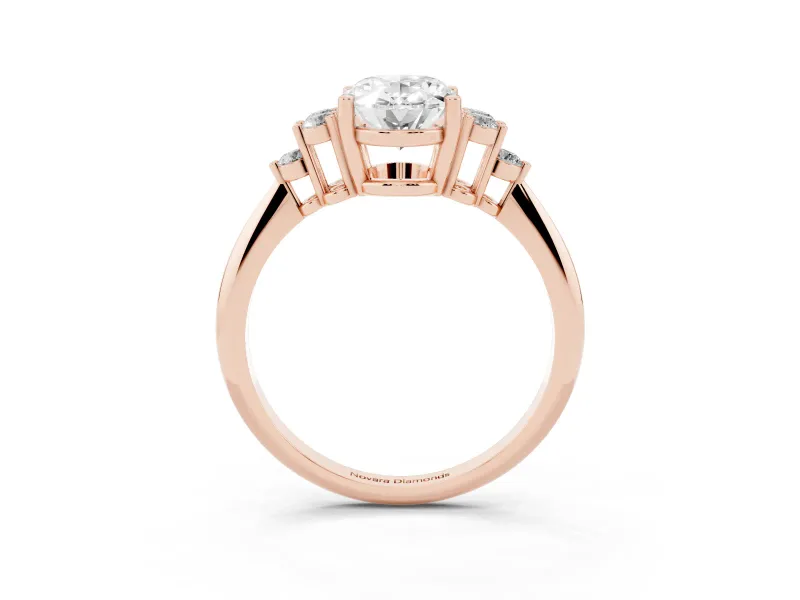 Oval Cluster Accent Engagement Ring Setting | Plain Band | Rose Gold