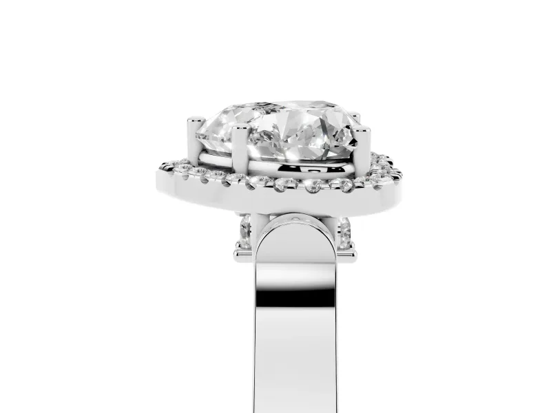 Heart-Shaped Halo Engagement Ring Setting | Pointed Pave Shoulders | White Gold