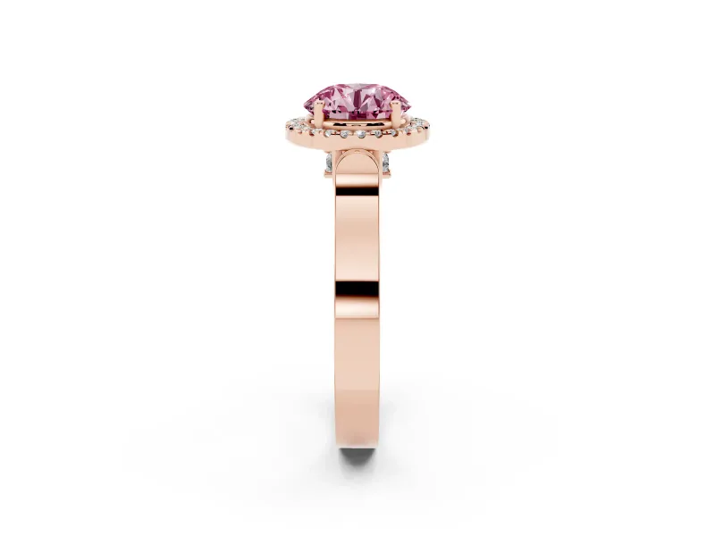 Round Pavé Halo Engagement Ring Setting for a Fancy Pink Lab-Grown Diamond | Rose Gold