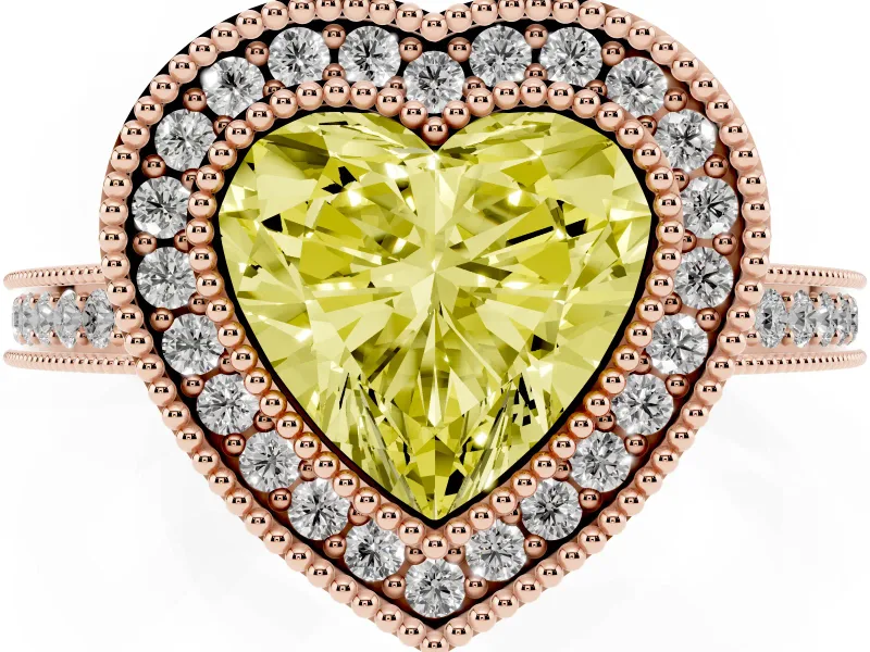 Heart-Shaped Milgrain Halo Engagement Ring Setting for a Fancy Yellow Lab-Grown Diamond | Rose Gold
