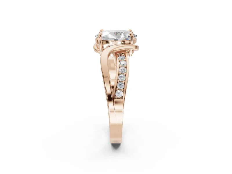 Oval Bypass Solitaire Engagement Ring Setting | Pavé and Plain Strands | Rose Gold