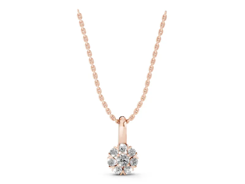 Round Lab-Grown Diamond Floral Cluster Pendant Necklace | Petal Halo | Rose Gold